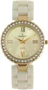 Amazon.com: Peugeot Women's Ceramic Crystal Bezel Watch Champagne